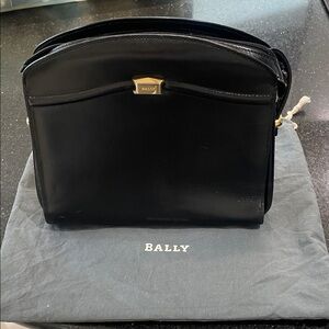 Bally Black Leather Shoulder Bag with Gold Detail